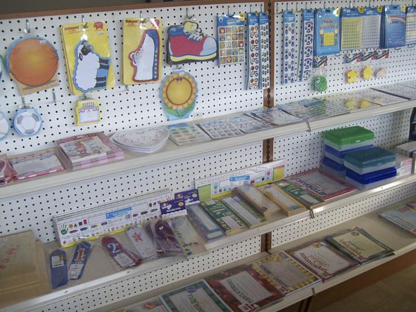 School and classroom supplies on the shop shelves